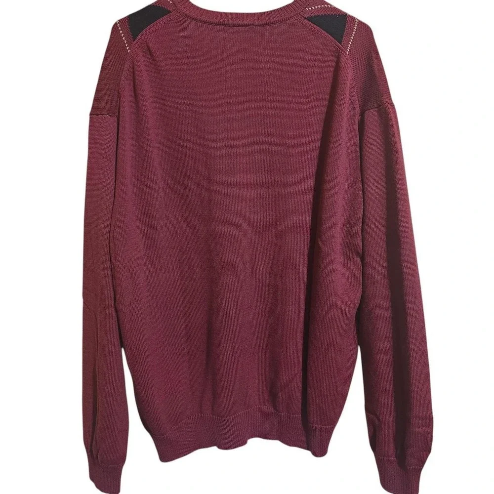 Tasso Elba Golf Sweater Mens XL Burgundy Argyle V-Neck Cotton Pullover Classic